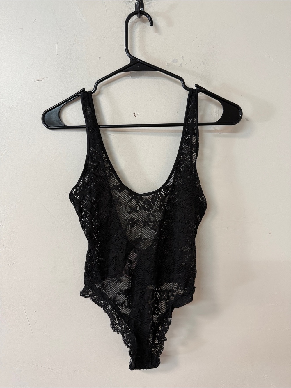 Victoria's Secret Black Lace Scoop Neck Bodysuit